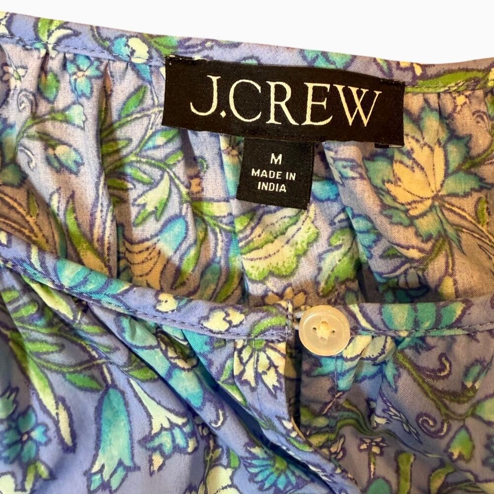 J.CREW Women's Provence Floral Dress MEDIUM Blue Smocked Waist Midi 100% Cotton - Picture 5 of 13